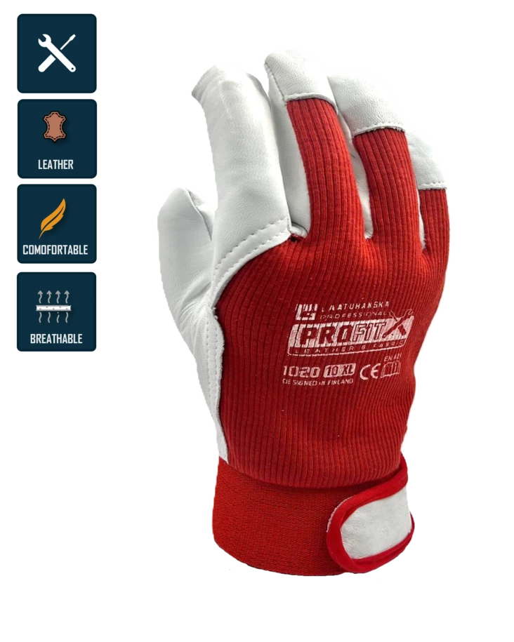 Pro-Fit Puuvilla/Nahka asentaja käsine tarrallinen Art.1020 - Nahkaiset työkäsineet - 1020 - 1