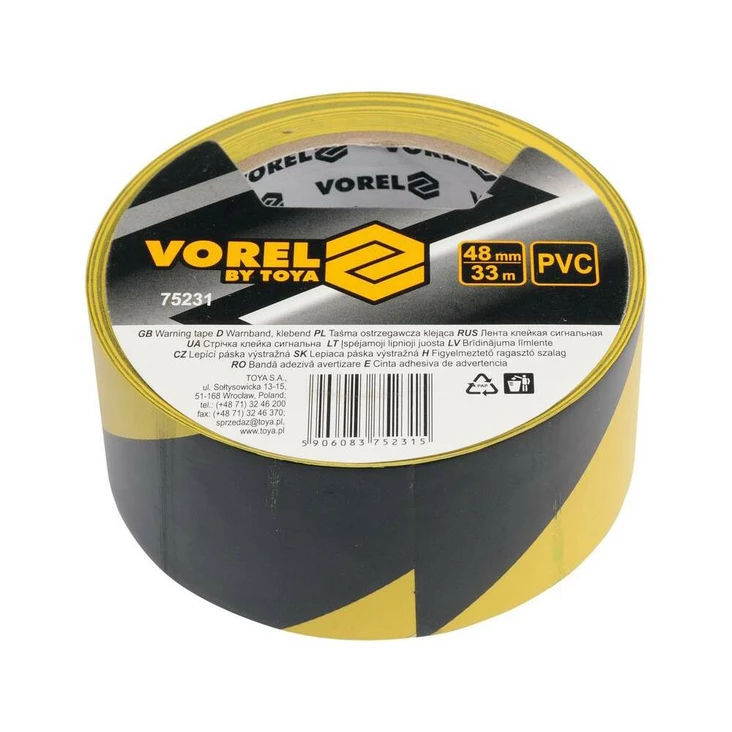 Vorel Varoitusteippi 48mm x 33m keltain - Teipit - 46-75231 - 1
