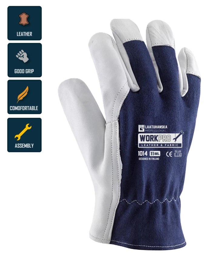 Work Pro Puuvilla/nahka asentaja käsine Art.1014 - Nahkaiset työkäsineet - 1014 - 1