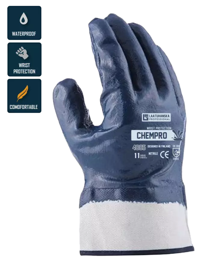 ChemPro Nitriili Coated Wrist Protecting Work Glove Art.4005 - Kemikaalisuojakäsineet - 4005 - 1