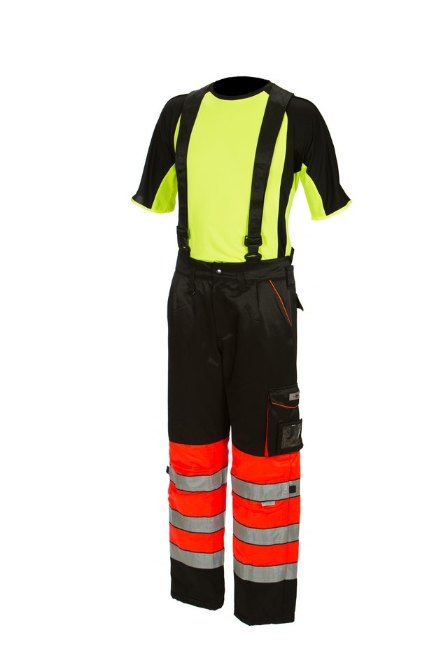 Färgglada midjebyxor med hängslen röd/svart EN 20471 Nivå 1 - 4127 - Varselbyxor sommar - M4127 - 1