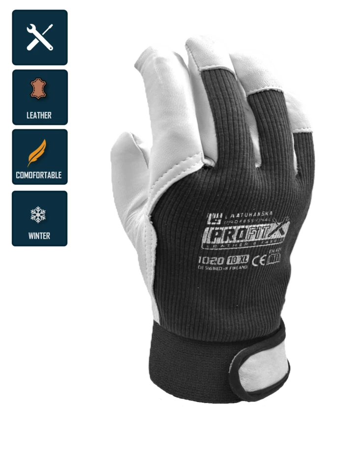 Pro-Fit Puuvilla/Nahka asentaja Talvi käsine tarrallinen Art.1020W - Nahkaiset työkäsineet - 1020W - 1