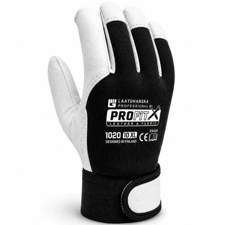 Pro-Fit Bomull/Läder Installatör Vinter Handske Med Kardborre Art.1020W - Läder arbetshandskar - 1020W - 1